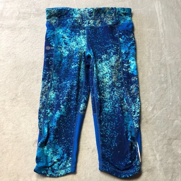 Athleta Blue Splatter Be Free Knicker Cropped Stretch Athletic Legging - Picture 3 of 13